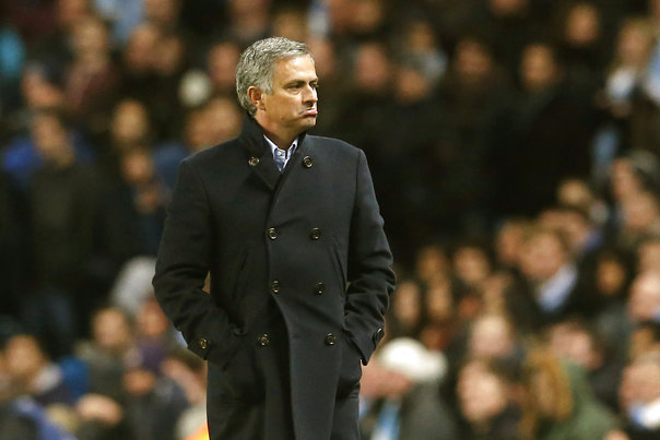 Real Madrids træner, José Mourinho, under kampen mod Manchester City, som han mente, at de spanske mestre burde have vundet. Foto: PHIL NOBLE