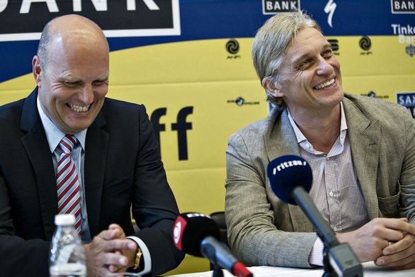 Arkivfoto af Oleg Tinkov (th) og Bjarne Riis. Foto: Torkil Adsersen