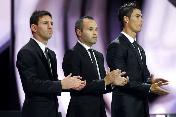 Leo Messi, Andres Iniesta og Cristiano Ronaldo - tre af hovedpersonerne i forårets Champions League. Foto: VALERY HACHE