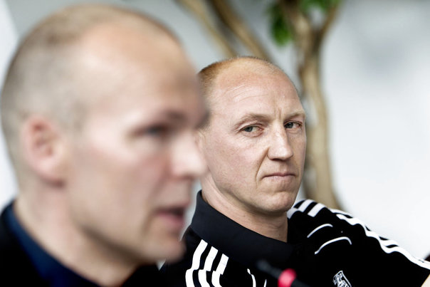 Ole Bjur og Auri Skarbalius har som ventet bakket op om Brøndbys redningsplan og sagt ja til lønnedgang. Foto: Jeppe Michael Jensen